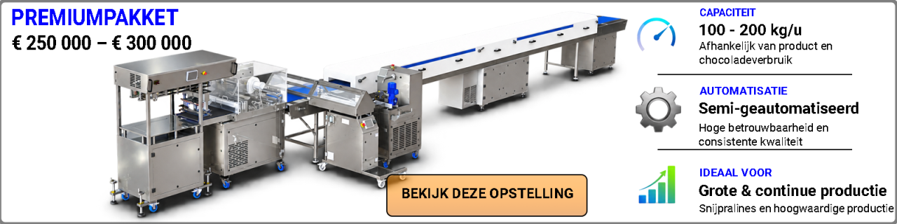 Ontdek premium BETEC chocolade-enrobeerlijnen voor circa 100–200 kg/u, ontwikkeld voor continue productie, stabiele temperering, uniforme enrobeerkwaliteit en een hoge betrouwbaarheid.